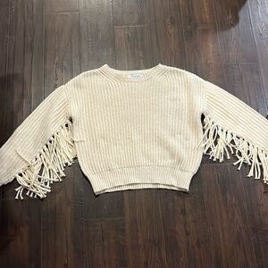 White long sleeve fringed sweater size small